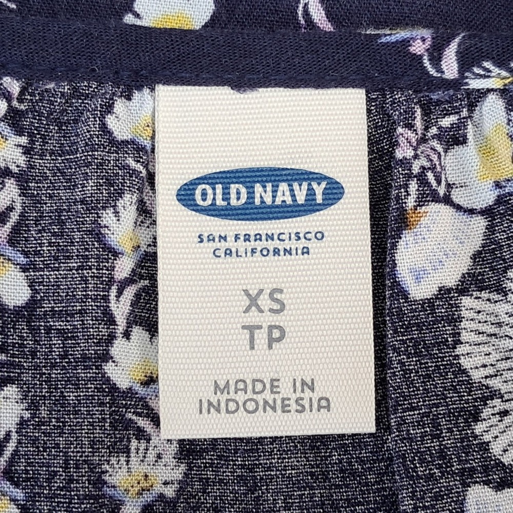 Old Navy Womens XS Navy Blue Floral Stripe Rayon Split Neck Relaxed Blouse - Picture 5 of 7